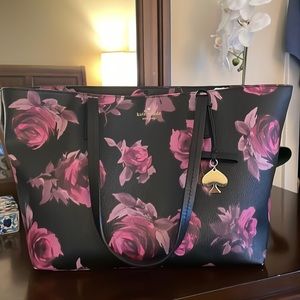 Kate Spade tote bag in black with purple/pink flowers